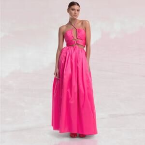 Helen o ' connor hot pink Diamond Trim Dupion Maxi Gown Prom Dress Size Small